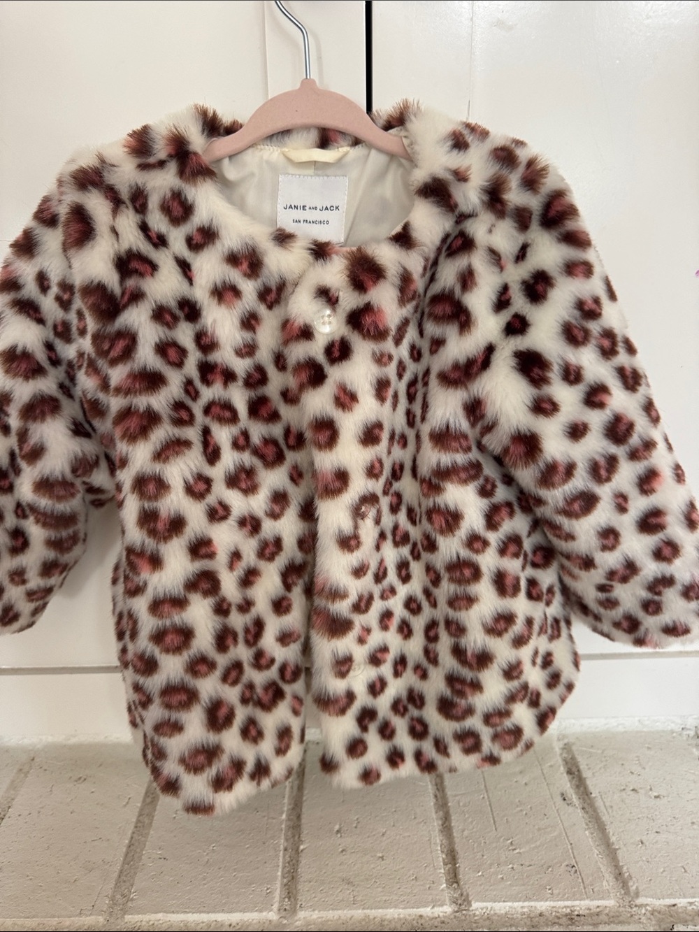 Janie and Jack Faux Fur Leopard Pea Coat - White & Brown